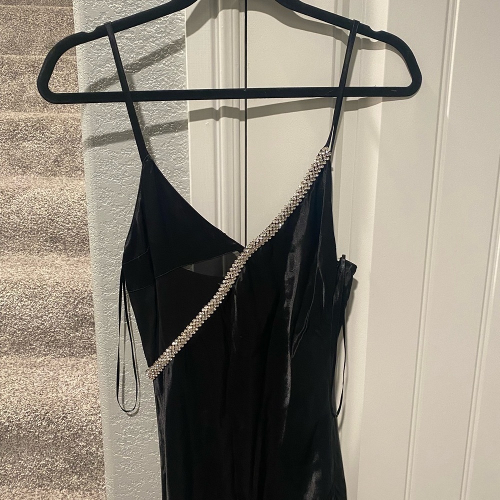 ZARA SATIN EFFECT RHINESTONE CRYSTAL BLACK DRESS - Picture 10 of 10